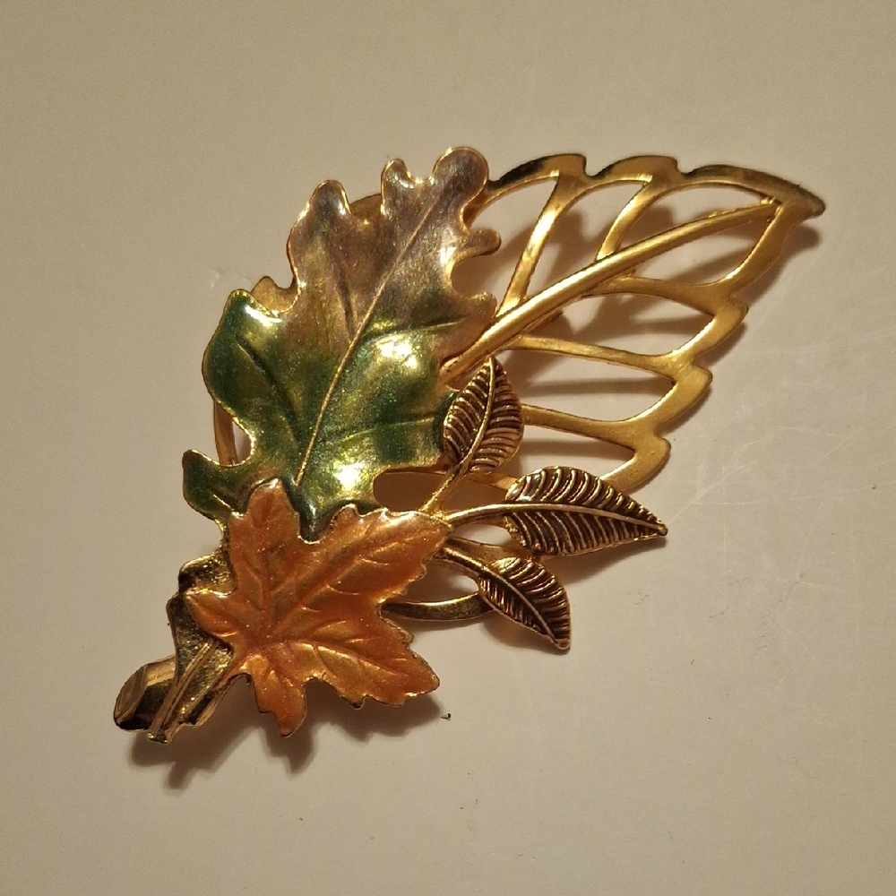 Gold and Green Leaf Brooch